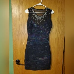 BCBGMaxAzria Black and Multicolor Embellished Mini Dress